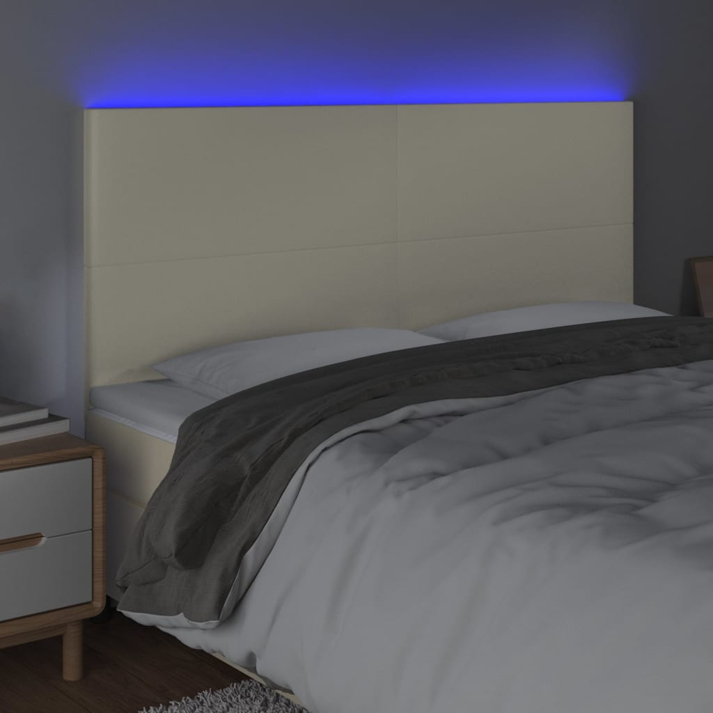 Cabeceira cama c/ LED 180x5x118/128 cm couro artificial crème