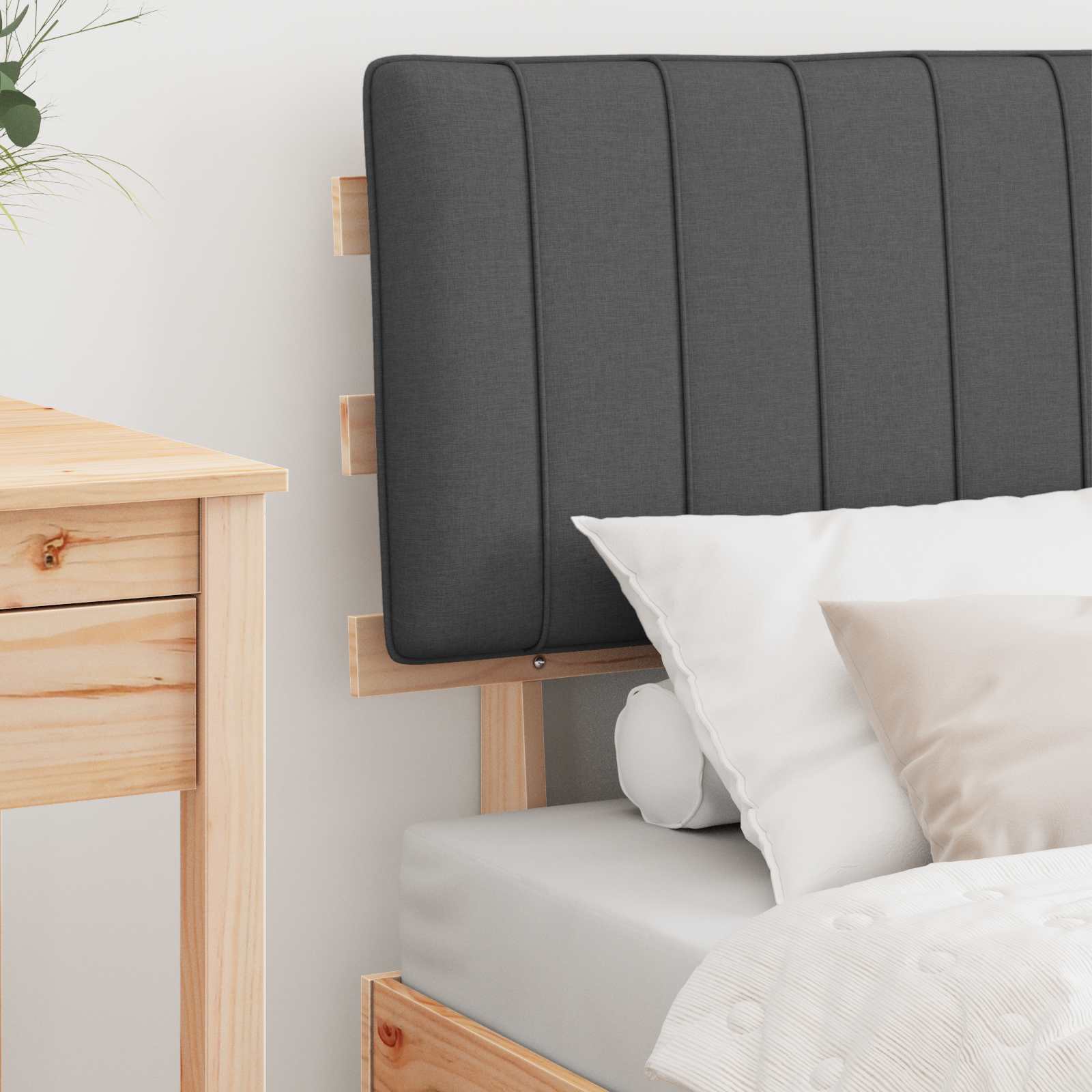 Estrutura de cama com cabeceira estofada cinza escuro