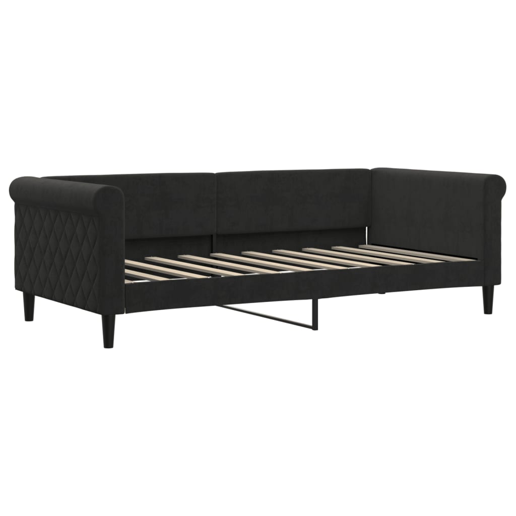 Sofá-cama com gavetão e colchões 90x190 cm veludo preto
