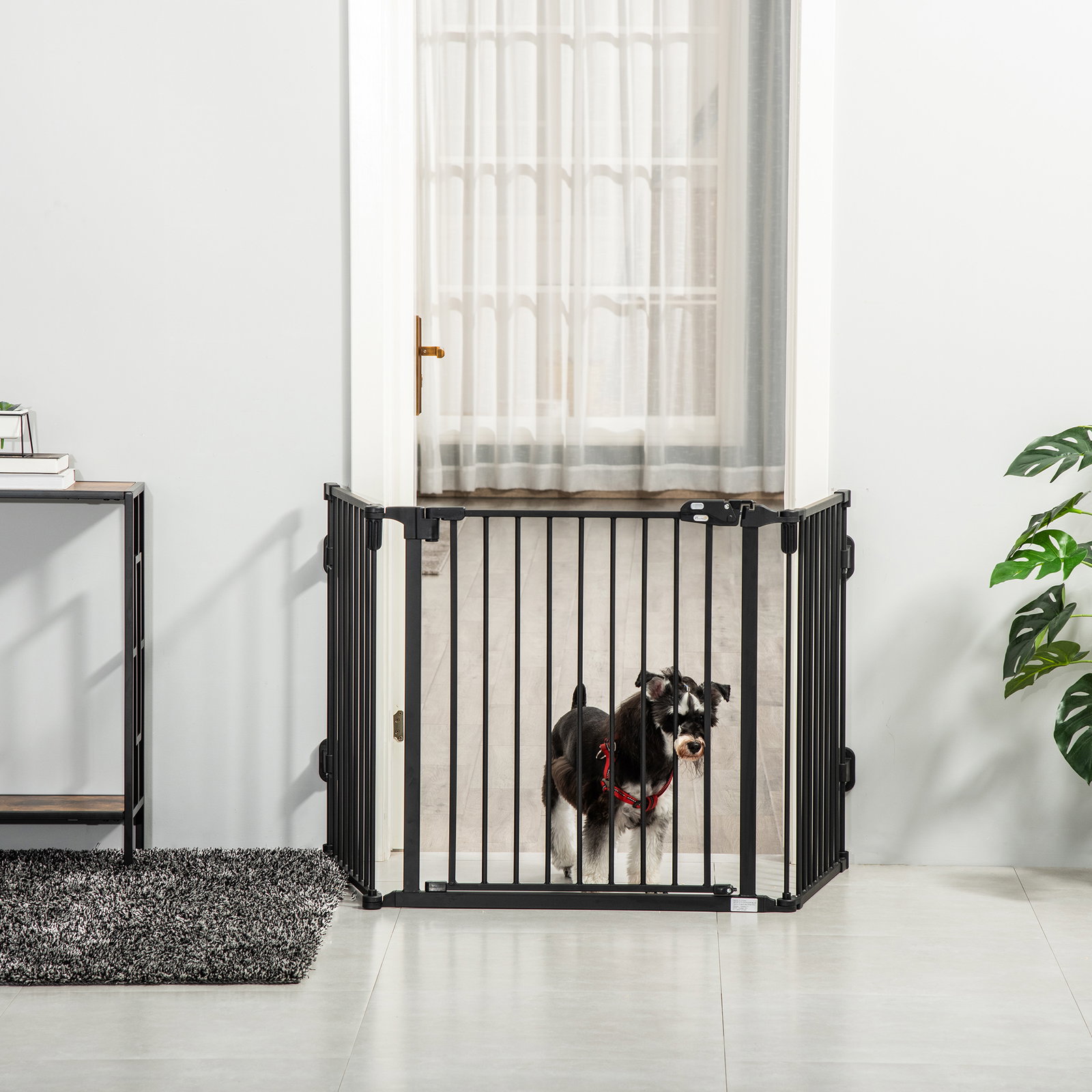 Barreira de Segurança para Cães Dobrável Barreira de Proteção para Lareira 202,5 cm com Porta para Escada Corredor Preto