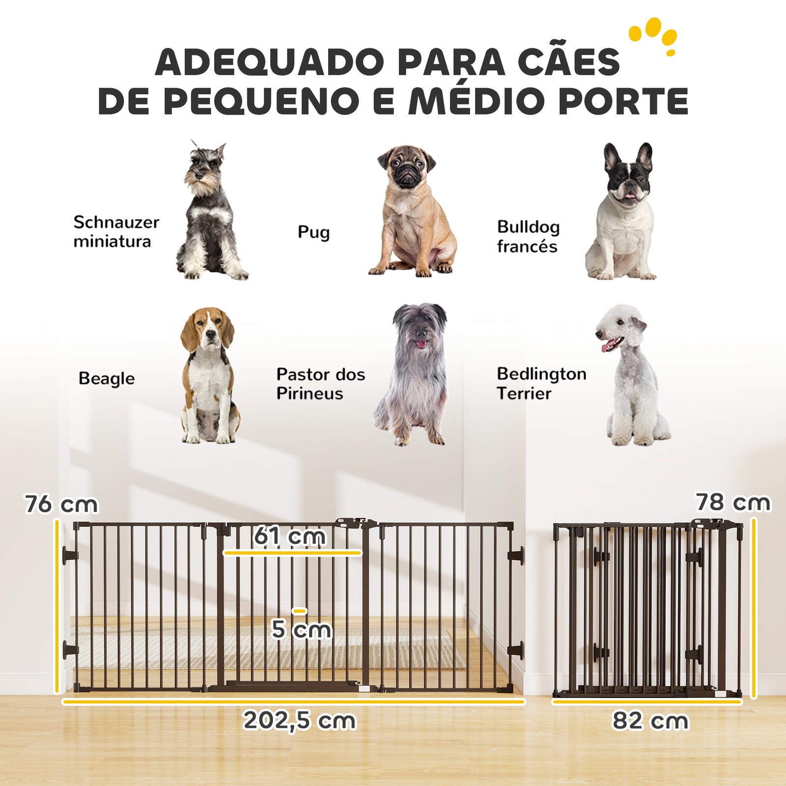 Barreira de Segurança para Cães Dobrável Barreira de Proteção para Lareira 202,5 cm com Porta para Escada Corredor Preto