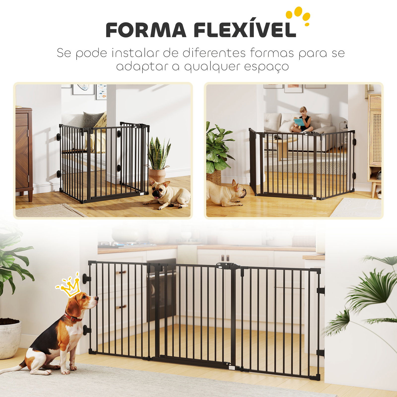 Barreira de Segurança para Cães Dobrável Barreira de Proteção para Lareira 202,5 cm com Porta para Escada Corredor Preto