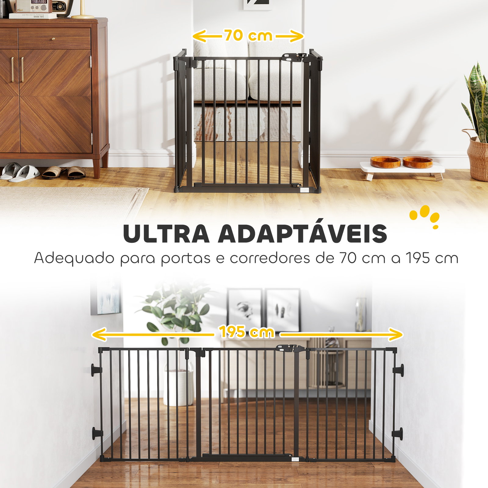 Barreira de Segurança para Cães Dobrável Barreira de Proteção para Lareira 202,5 cm com Porta para Escada Corredor Preto