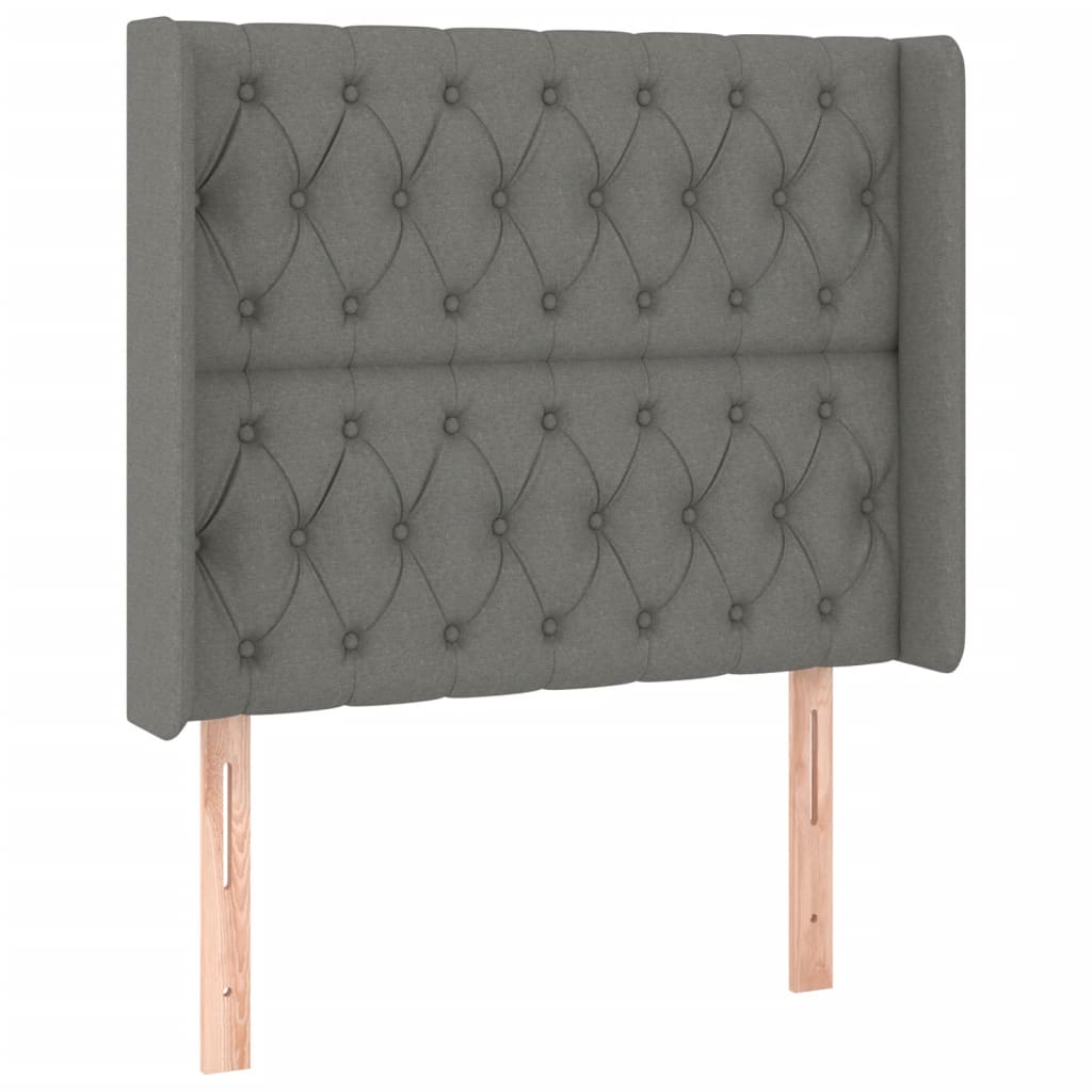 Cabeceira de cama c/ LED tecido 103x16x118/128 cm cinza-escuro