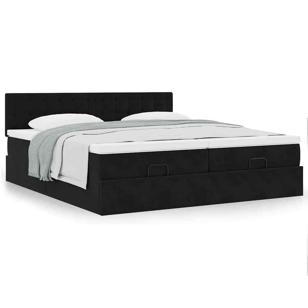Estrutura de cama otomana com colchões 200x200cm veludo preto