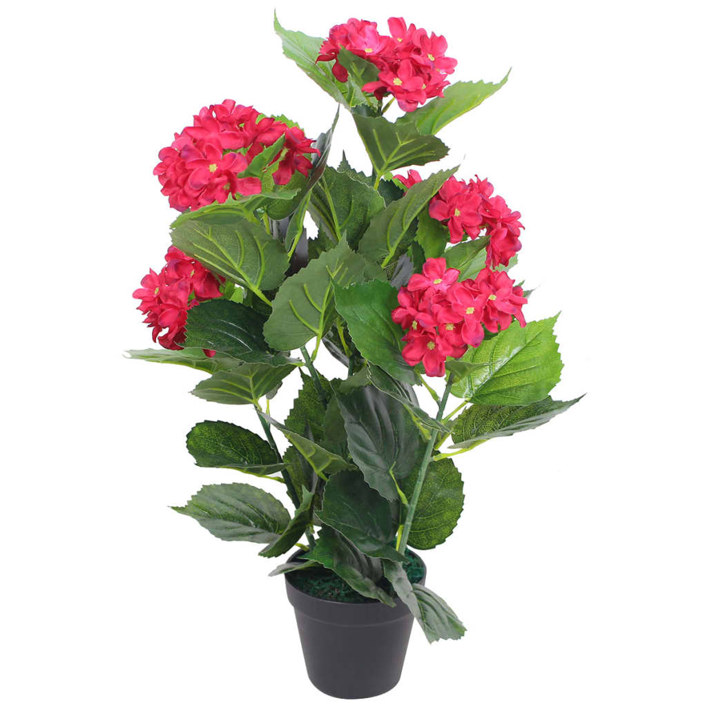 Planta hortênsia artificial com vaso 60 cm vermelha