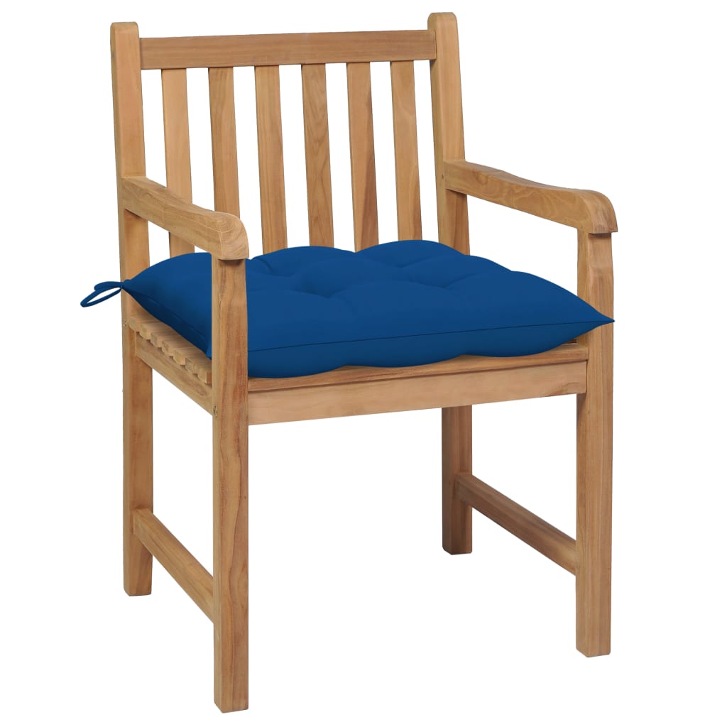 Cadeiras de jardim c/ almofadões azuis 2 pcs teca maciça