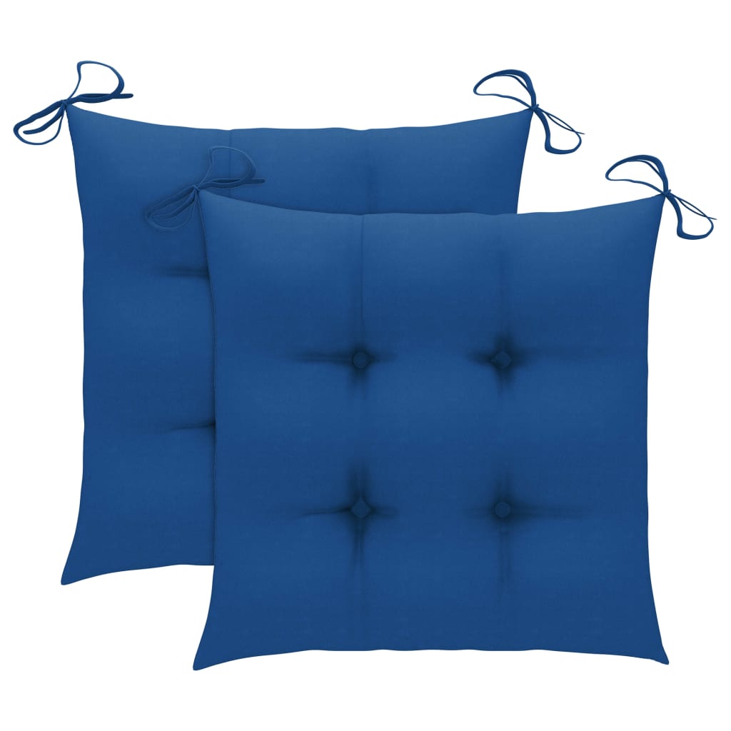 Cadeiras de jardim c/ almofadões azuis 2 pcs teca maciça