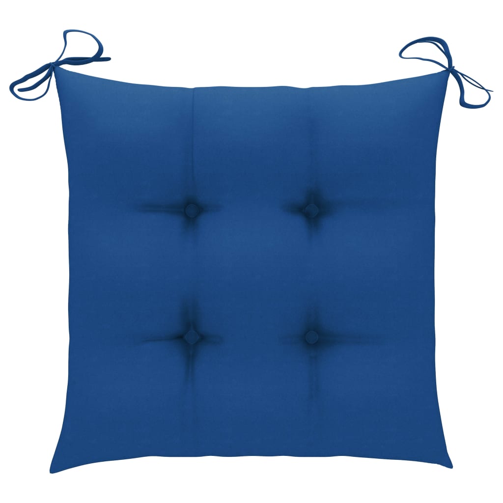 Cadeiras de jardim c/ almofadões azuis 2 pcs teca maciça