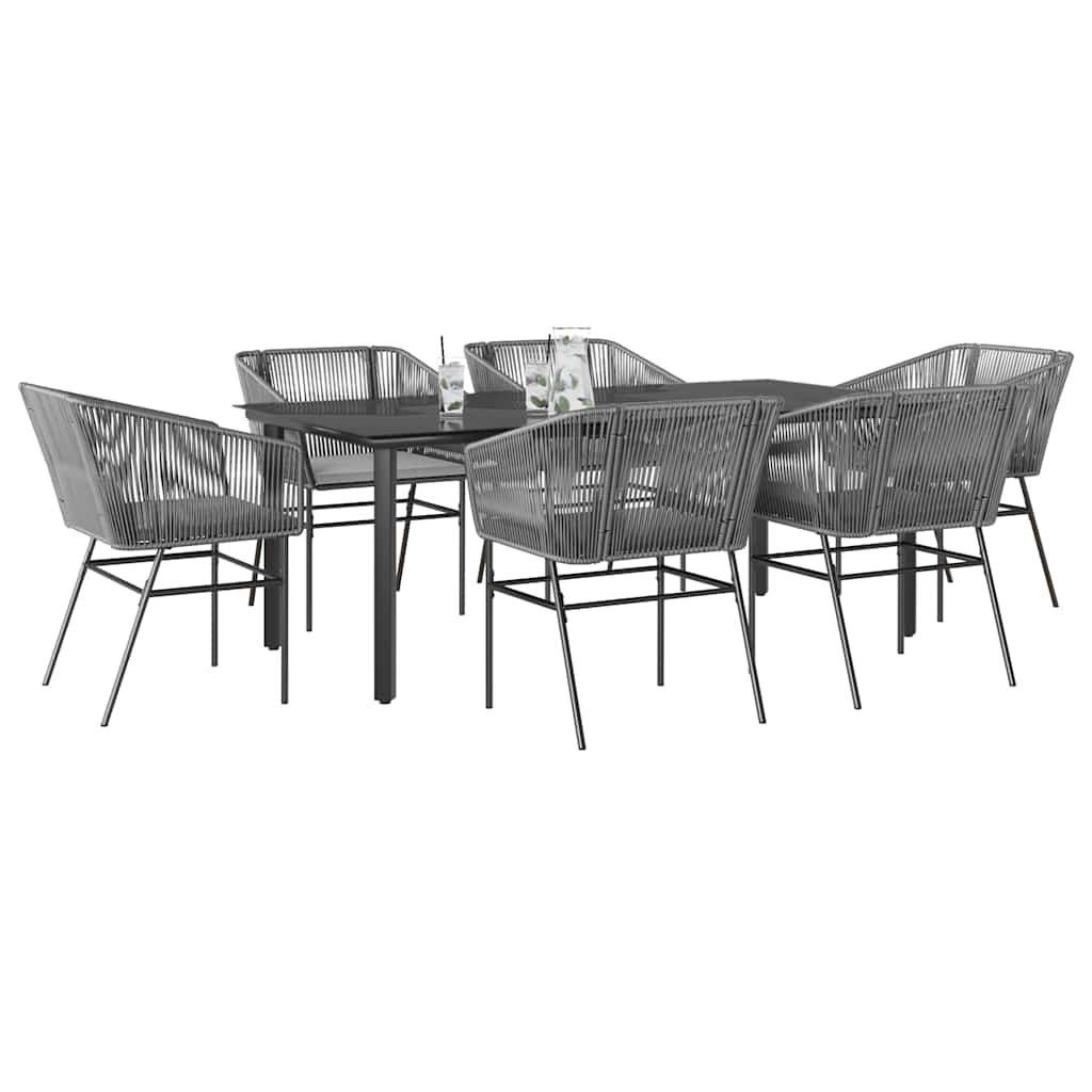 Conjunto jantar jardim 7 peças almofadas vidro vime cinzento PE