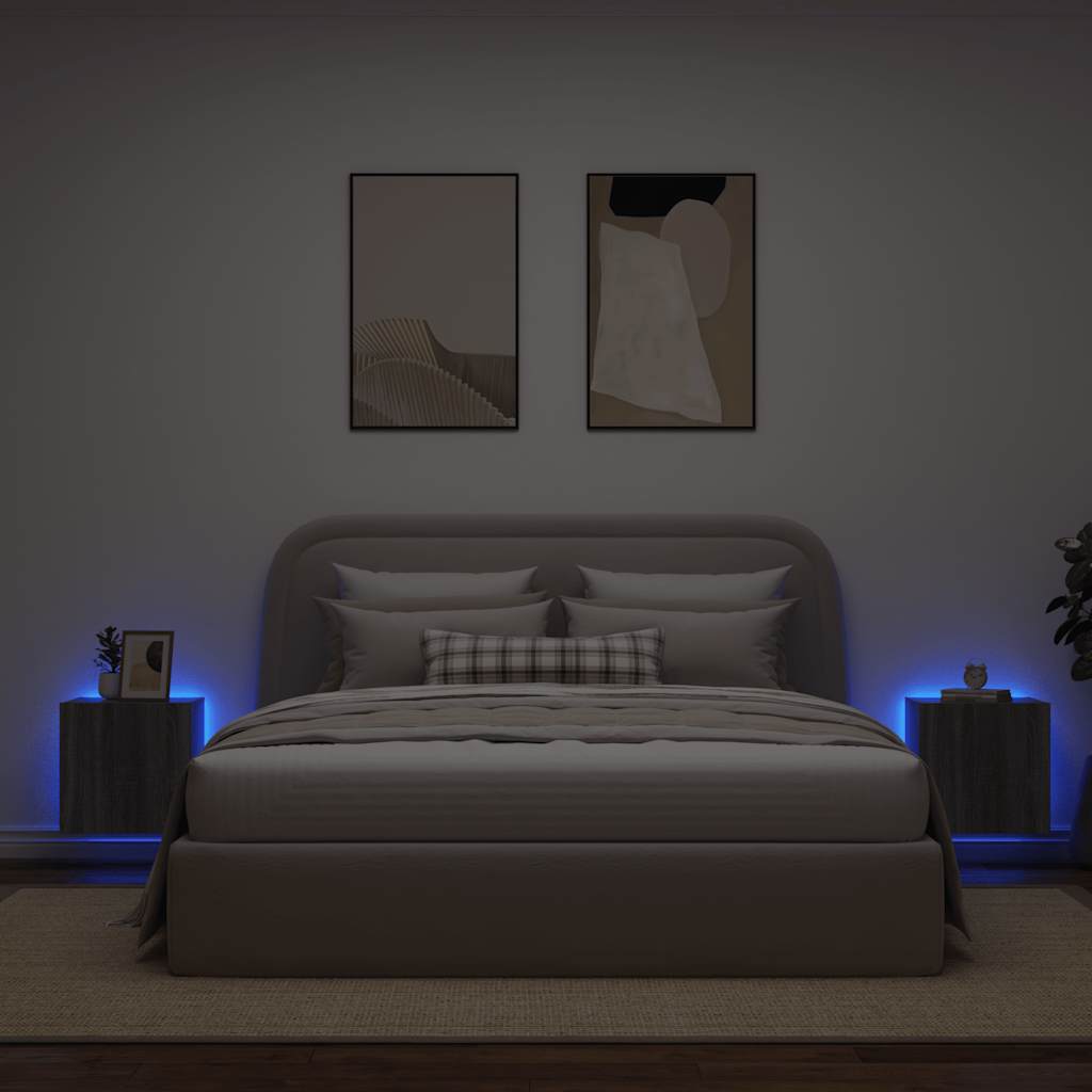 Móveis de parede para TV com luzes LED 2 pcs cinzento sonoma