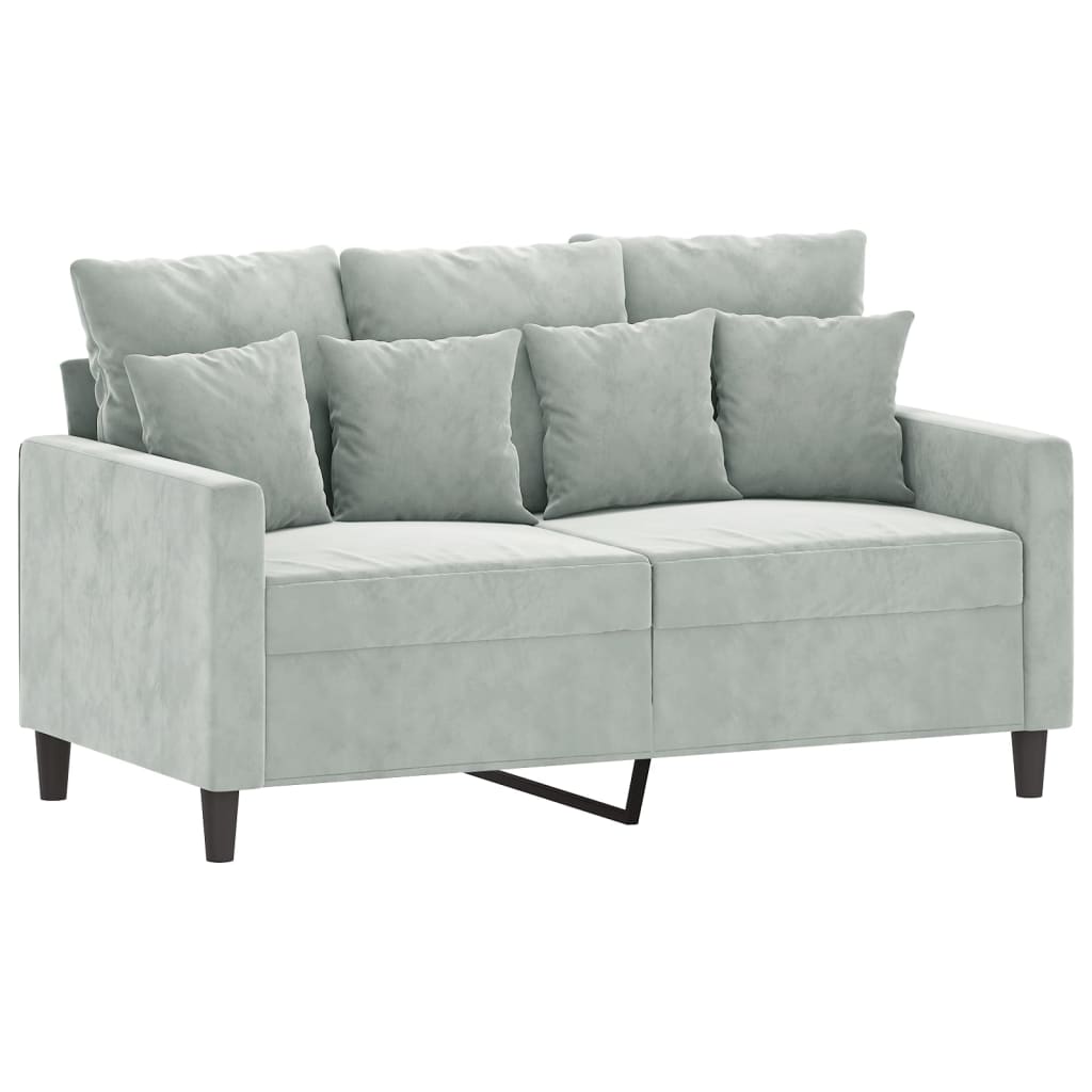 2 Pcs conjunto de sofás com almofadões veludo cinzento-claro