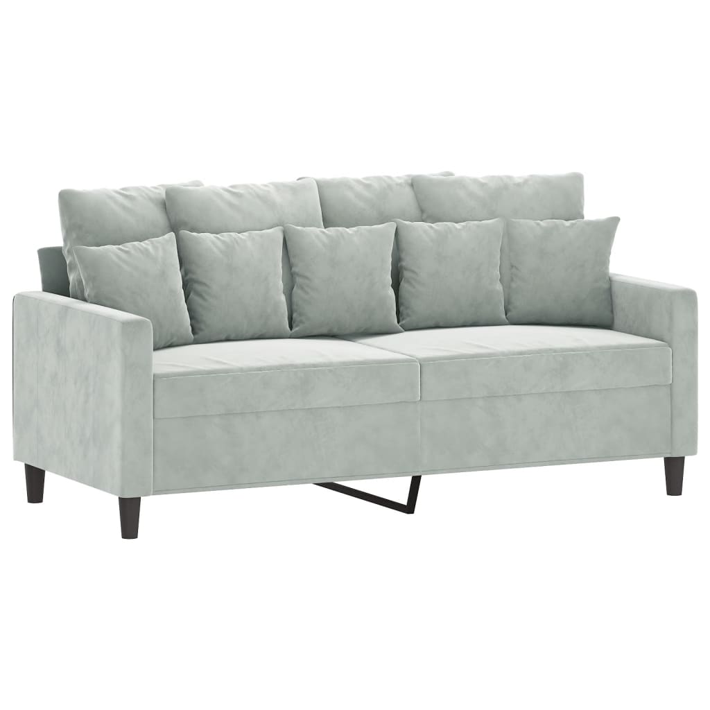 2 Pcs conjunto de sofás com almofadões veludo cinzento-claro
