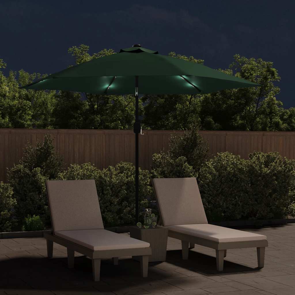 Guarda-sol de jardim cantilever com luzes LED 3 m verde