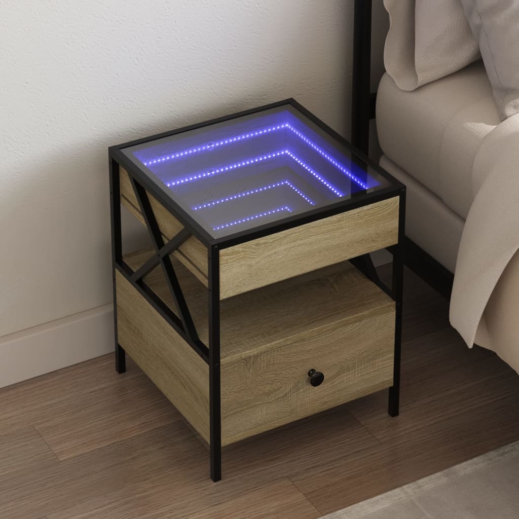 Mesa de cabeceira c/ LED infinity 40x40x51 cm carvalho sonoma