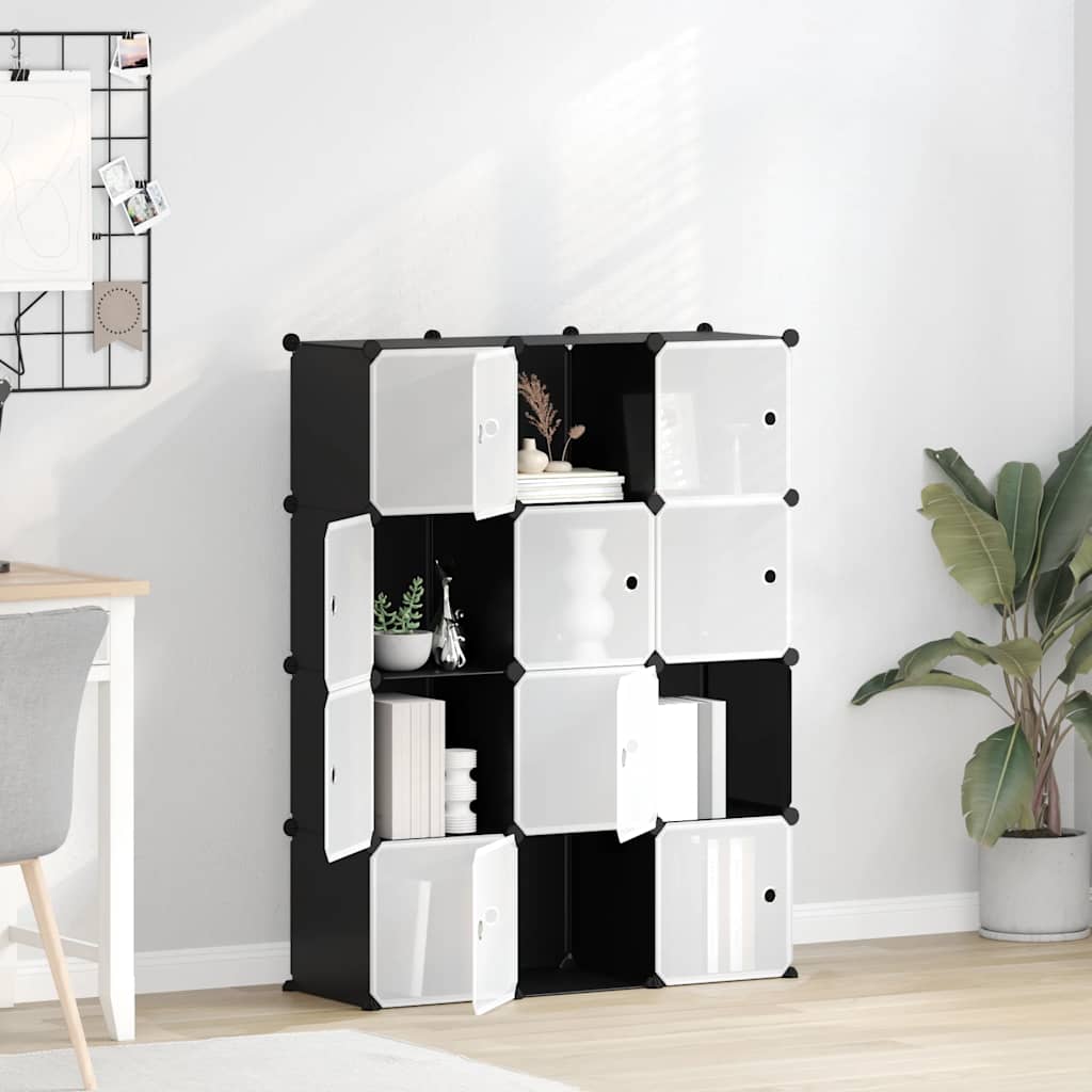 Organizador de arrumação com 12 cubos e portas PP preto