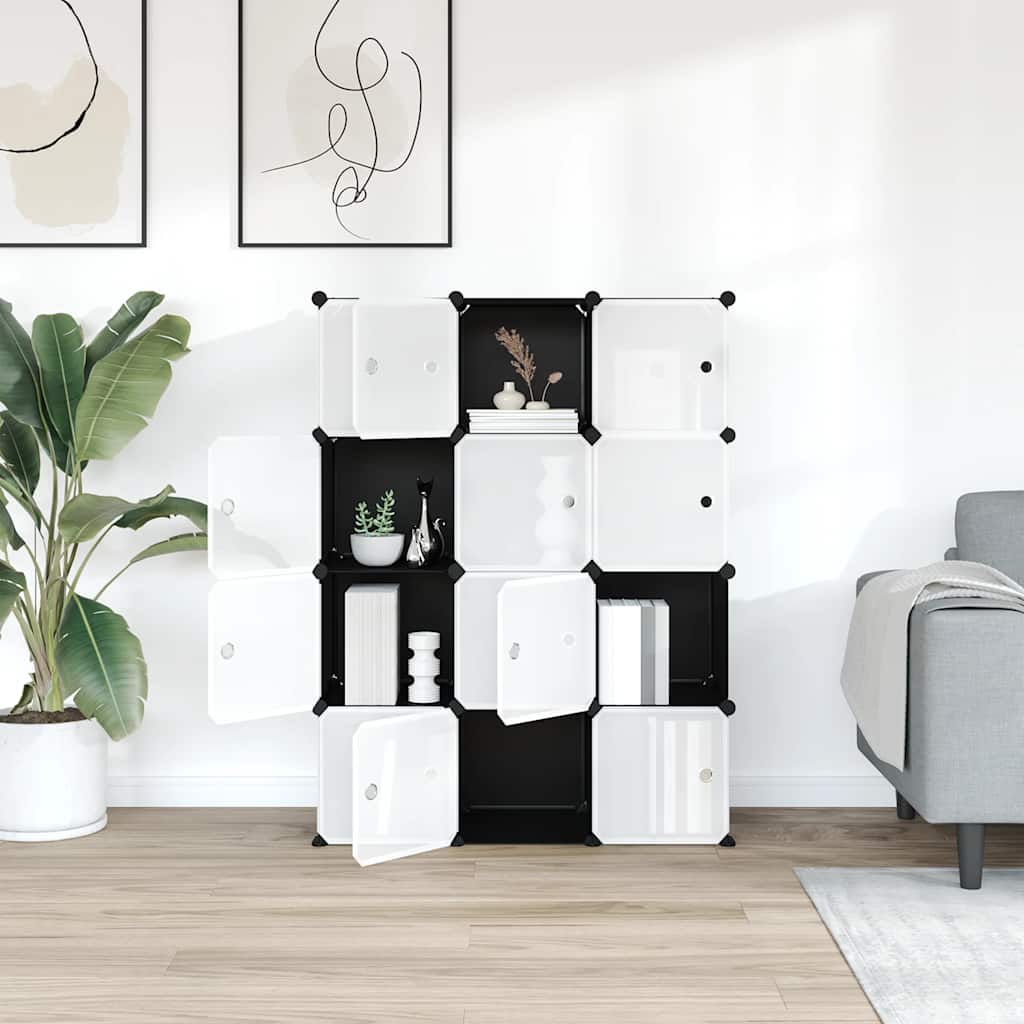 Organizador de arrumação com 12 cubos e portas PP preto