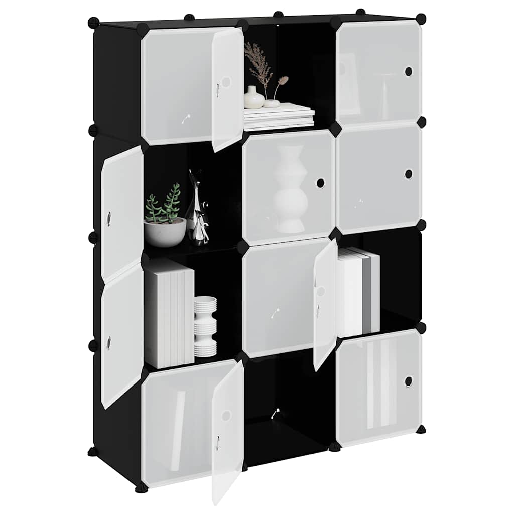 Organizador de arrumação com 12 cubos e portas PP preto
