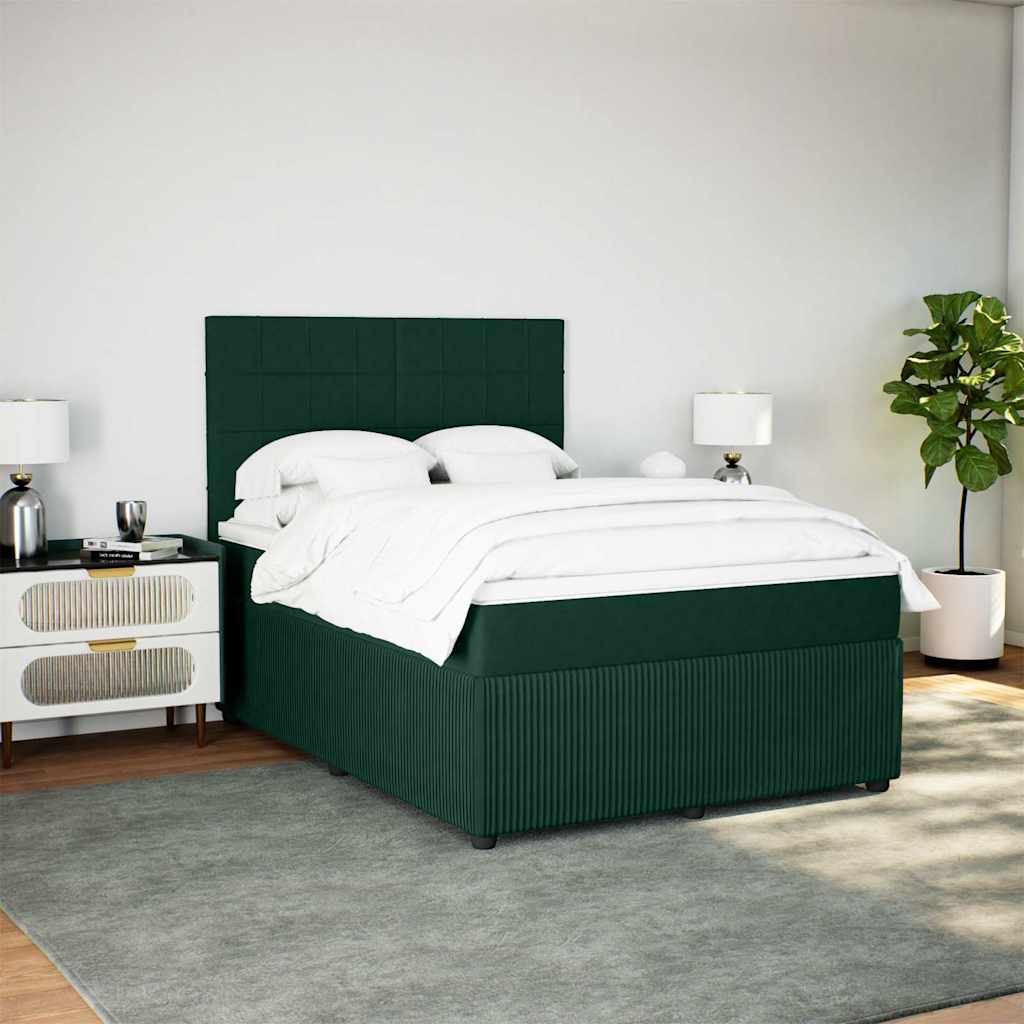 Cama com molas/colchão 160x200 cm veludo verde-escuro