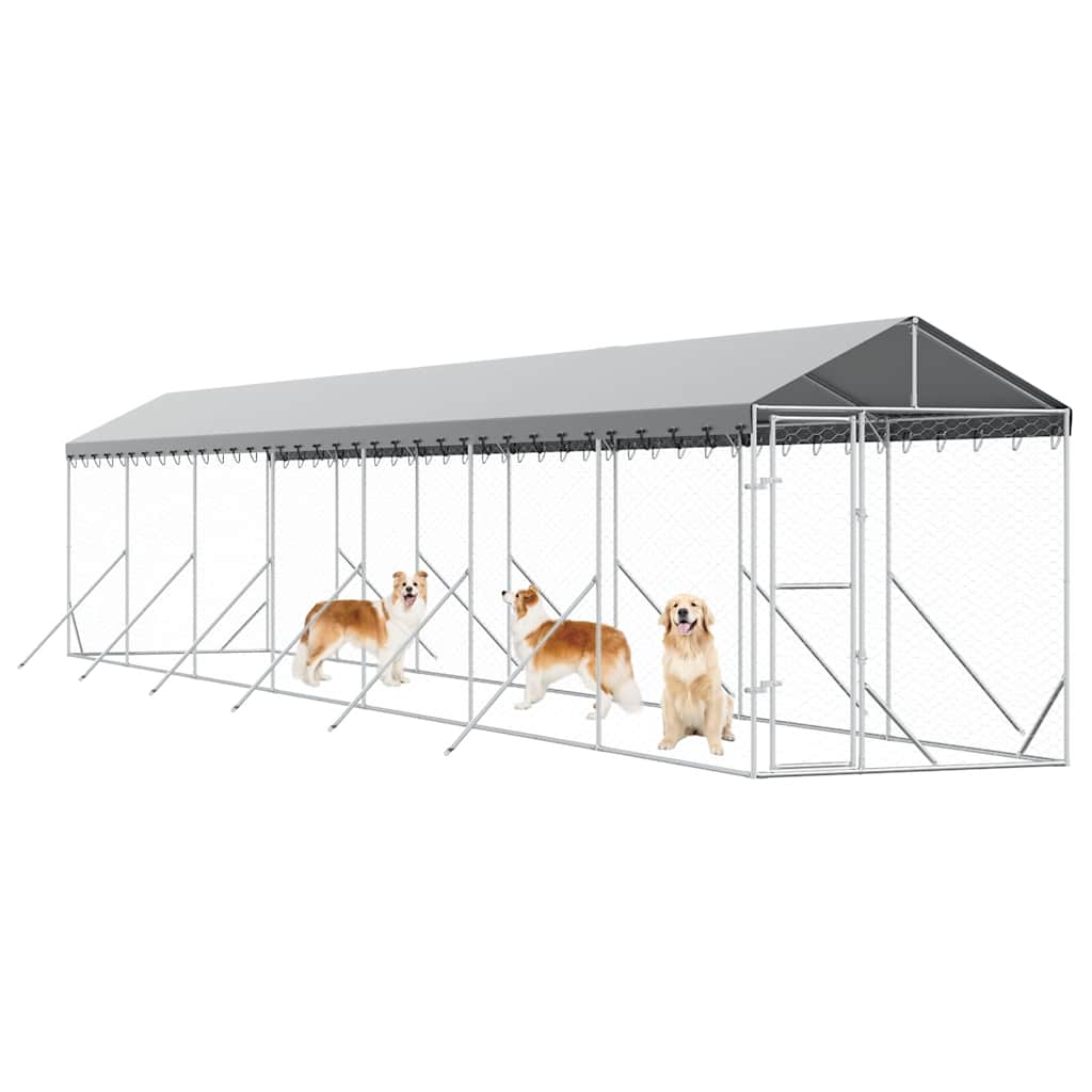 Canil de exterior com teto 2x14x2,5 m aço galvanizado prateado