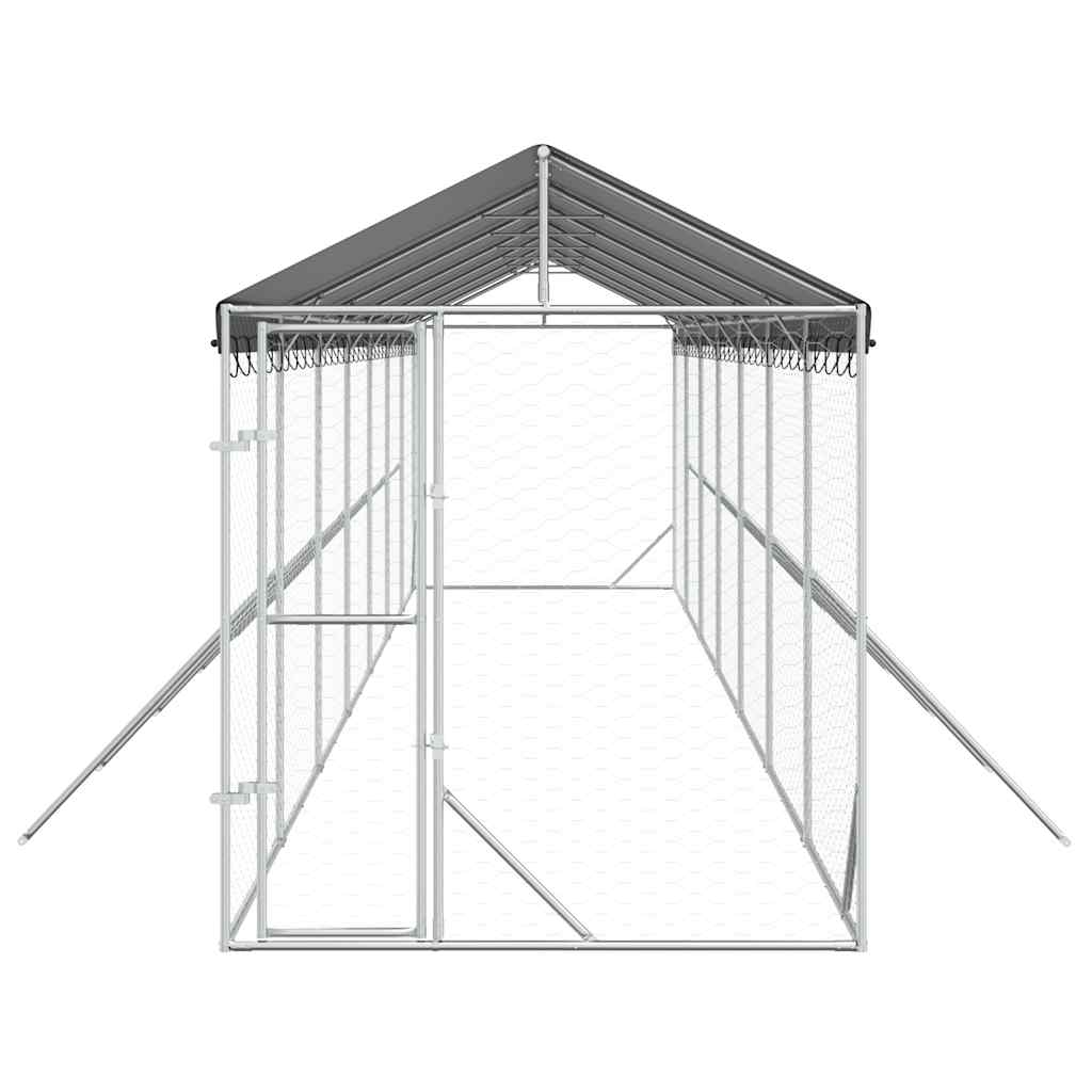 Canil de exterior com teto 2x14x2,5 m aço galvanizado prateado