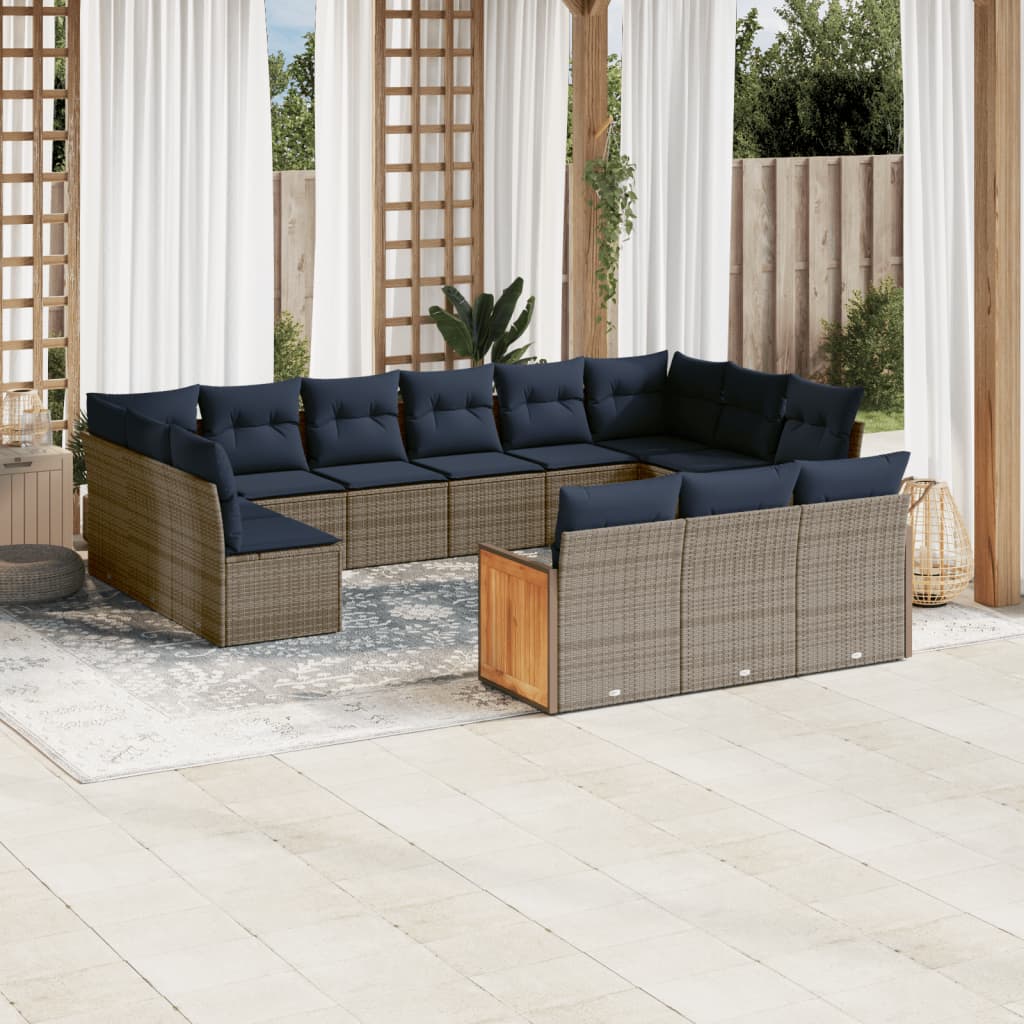 Conjunto de sofá de jardim com 13 peças e almofadas em rattan sintético cinza