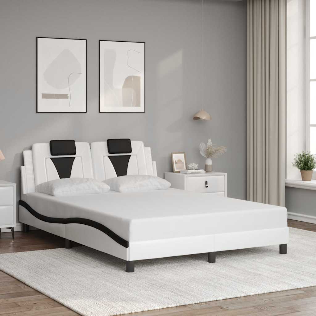 Estrutura de cama viana sem colchão couro artif. 140x190cm branco/preto