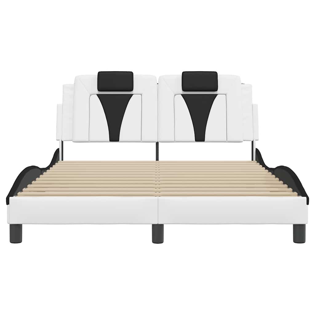 Estrutura de cama viana sem colchão couro artif. 140x190cm branco/preto