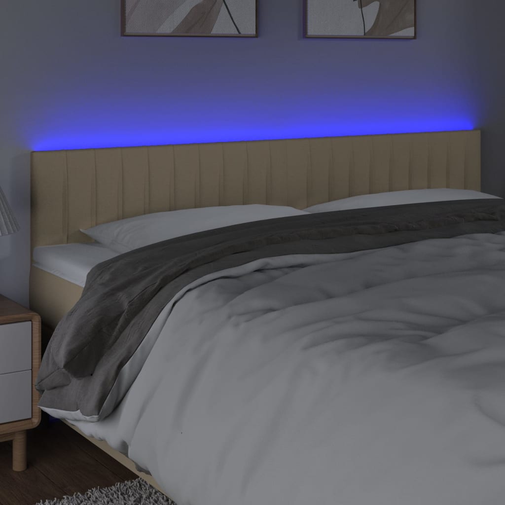Cabeceira de cama c/ luzes LED tecido 200x5x78/88 cm cor creme
