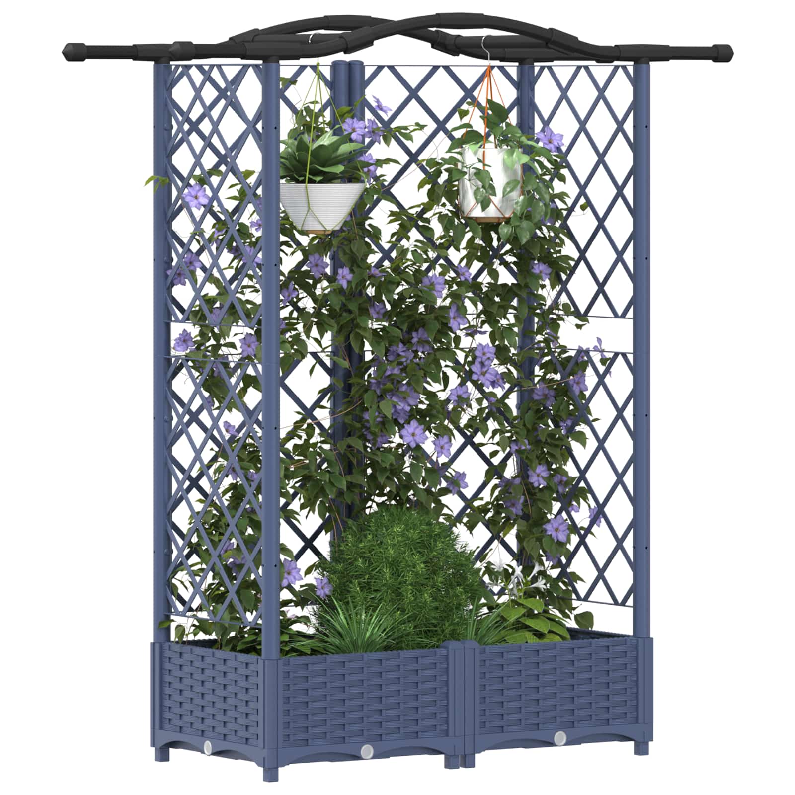 Cama elevada com treliça e telhado cinzento 124 x 40 x 123 cm