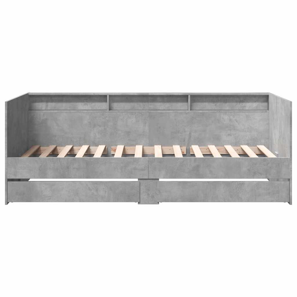 Sofá-cama com gavetas sem colchão 75x190 cm cinzento cimento