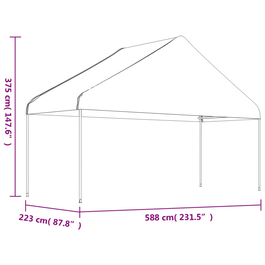 Gazebo com telhado 5,88x2,23x3,75 m polietileno branco