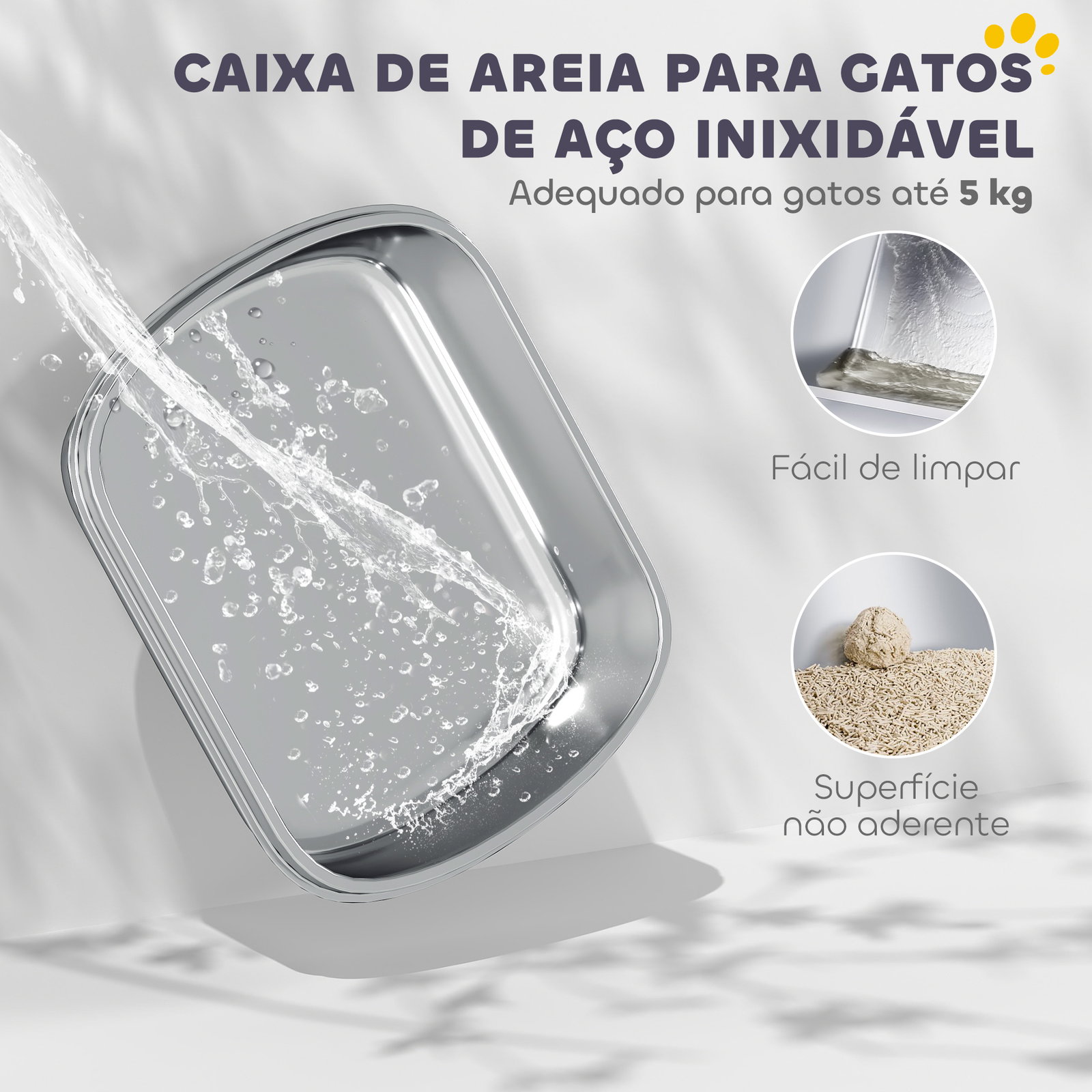 Caixa de areia para gatos em aço inoxidável com tampa caixa de areia com bolsa desodorizante e pá 52,4x41,3x39,9 cm cinzento