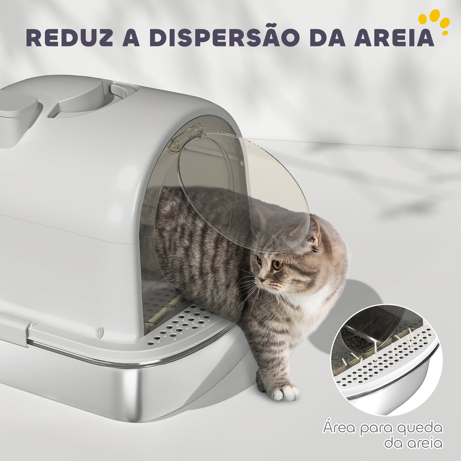 Caixa de areia para gatos em aço inoxidável com tampa caixa de areia com bolsa desodorizante e pá 52,4x41,3x39,9 cm cinzento