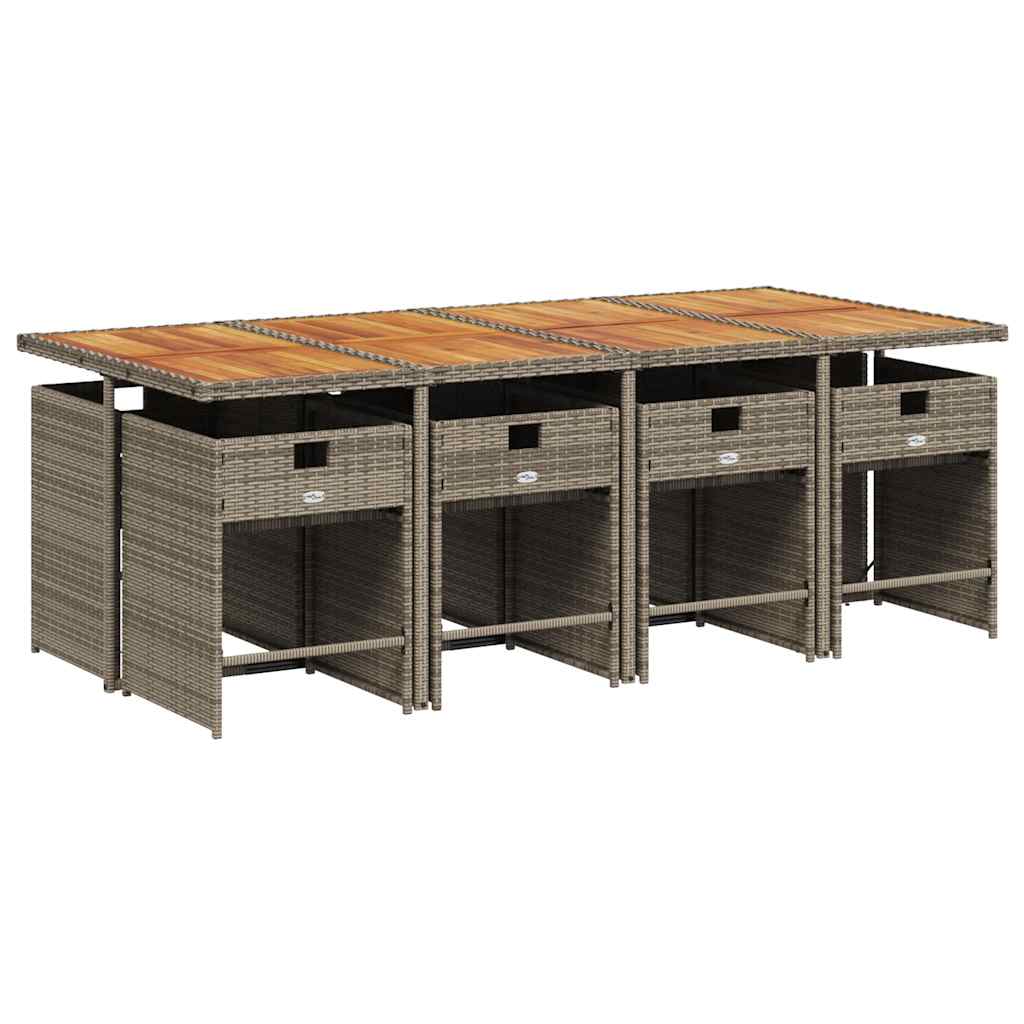 9 Pcs conjunto de jantar p/ jardim c/ almofadões vime PE cinza