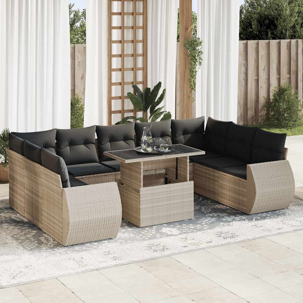 10 Pcs conj. sofás jardim com almofadões vime PE cinzento-claro
