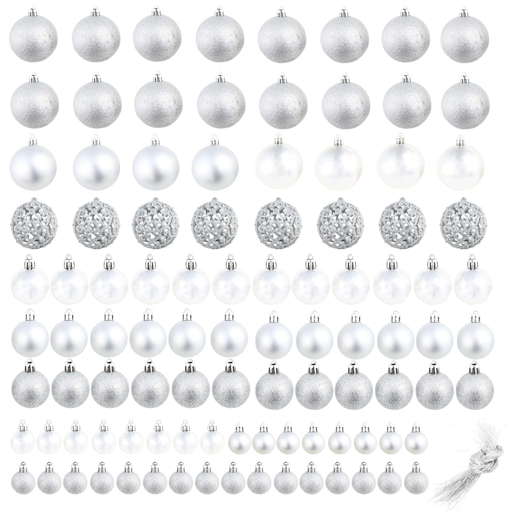 Conjunto de bolas de natal 100 pcs 3/4/6 cm prateado