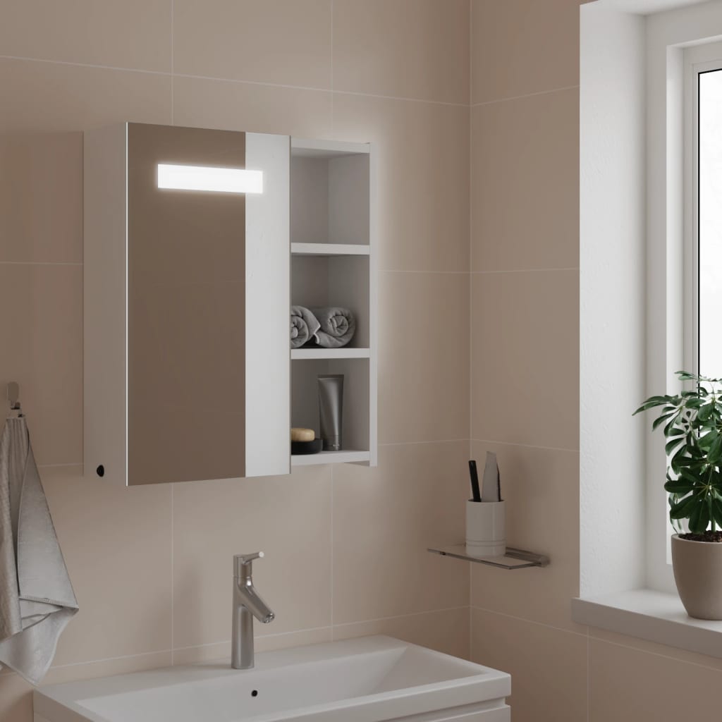 Armário espelhado p/ casa de banho c/ leds 45x13x52 cm branco