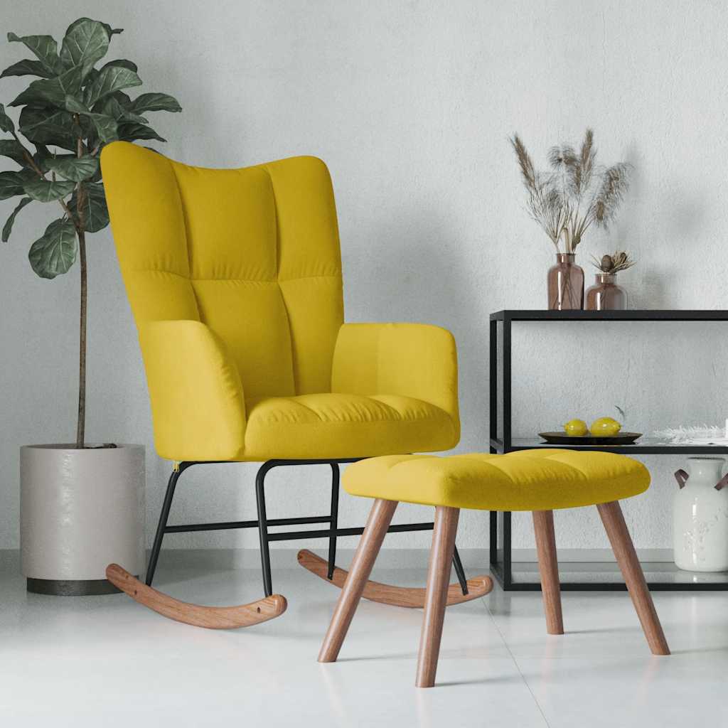 Cadeira de baloiçar com banco veludo amarelo mostarda