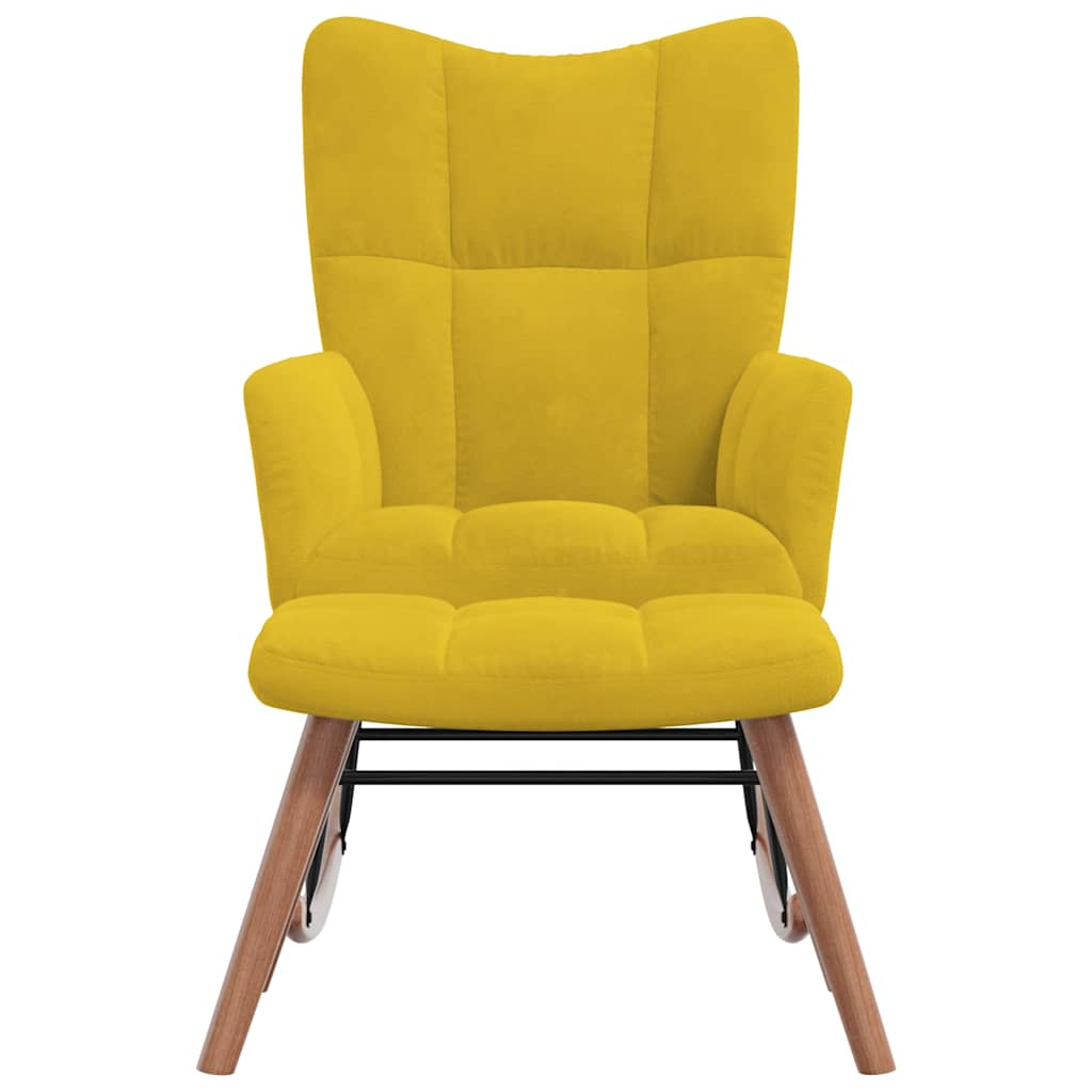 Cadeira de baloiçar com banco veludo amarelo mostarda