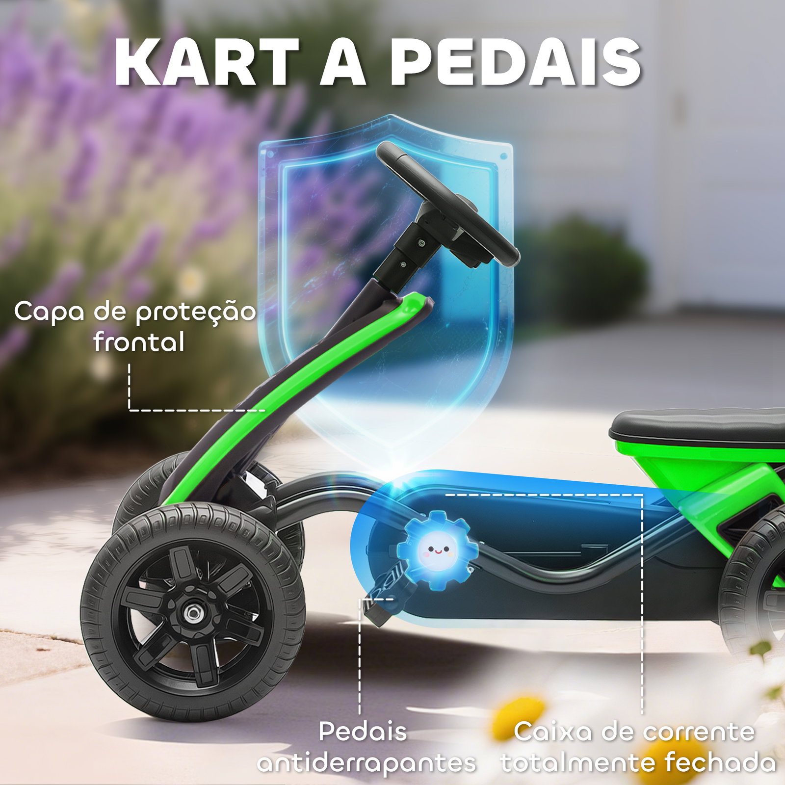 Kart pedais kart com rodas antiderrapantes de eva estrutura metálica carga 30 kg para crianças de 2-5 anos 85,5x49x57 cm verde
