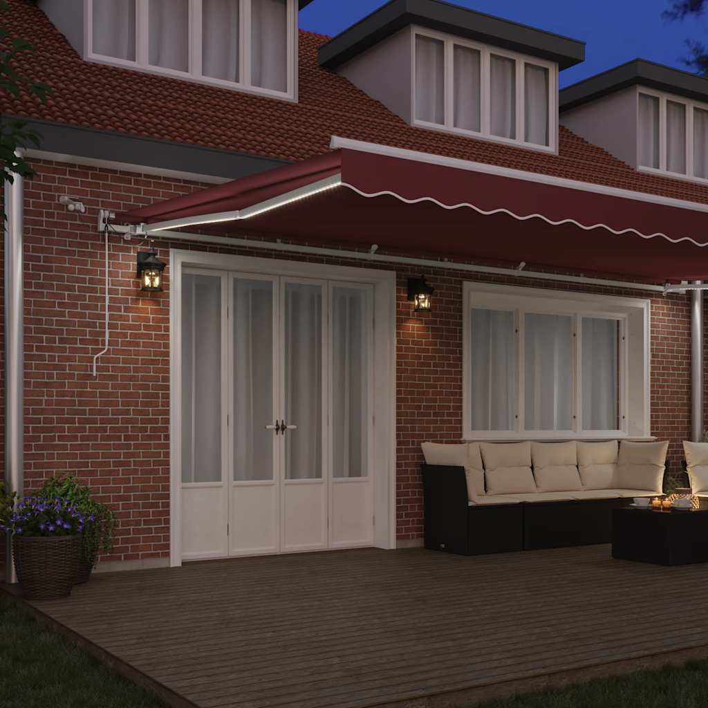 Toldo retrátil automático com luz LED 600x300 cm bordô