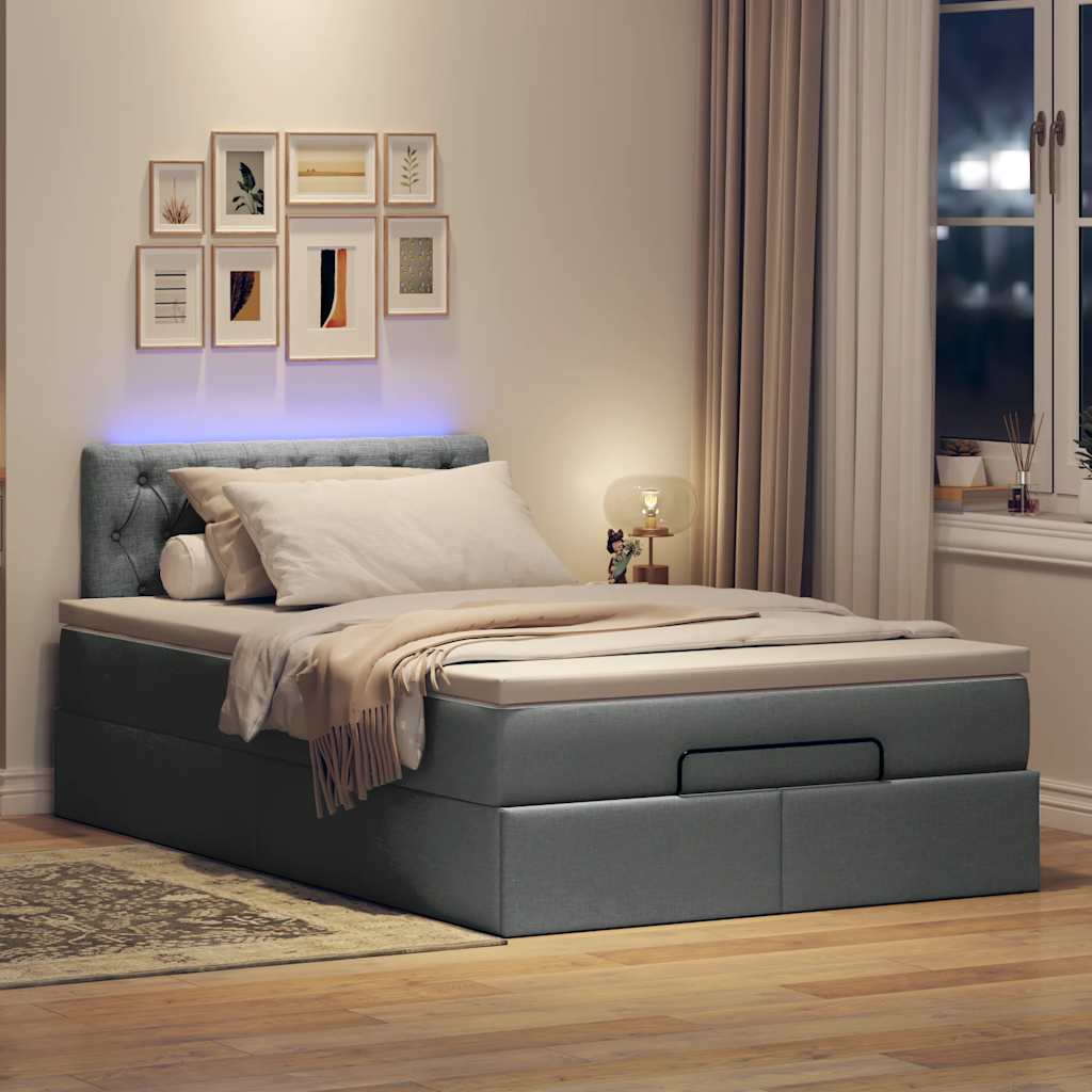 Cama otomana com colchão&leds 120x200 cm tecido cinzento escuro