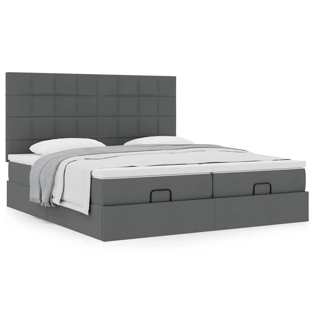 Estrutura de cama otomana com colchões tecido cinzento escuro