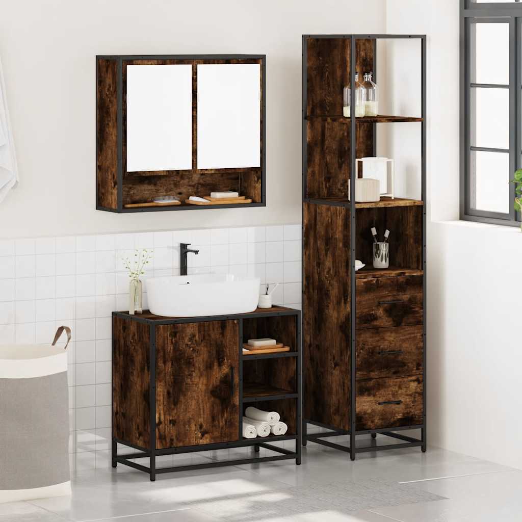 3 Pcs conjunto de móveis wc madeira processada carvalho fumado