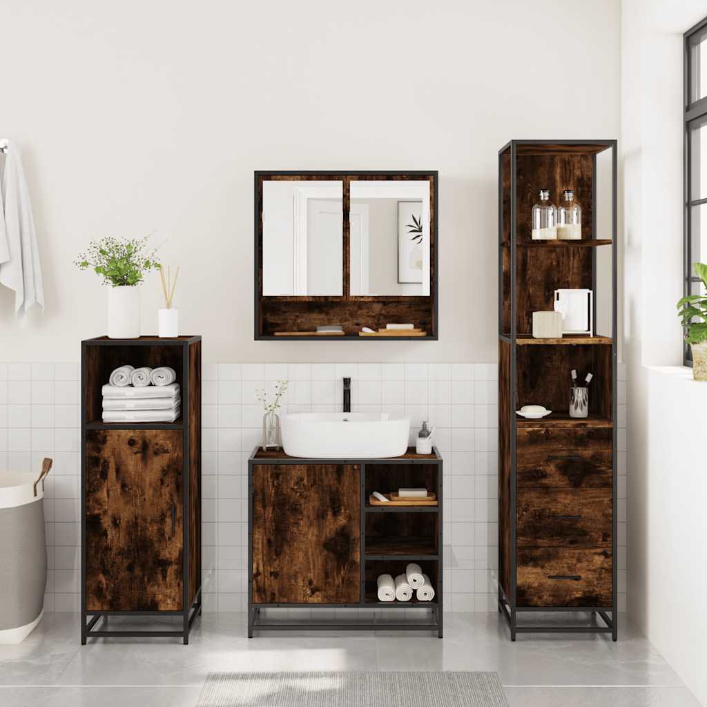 3 Pcs conjunto de móveis wc madeira processada carvalho fumado