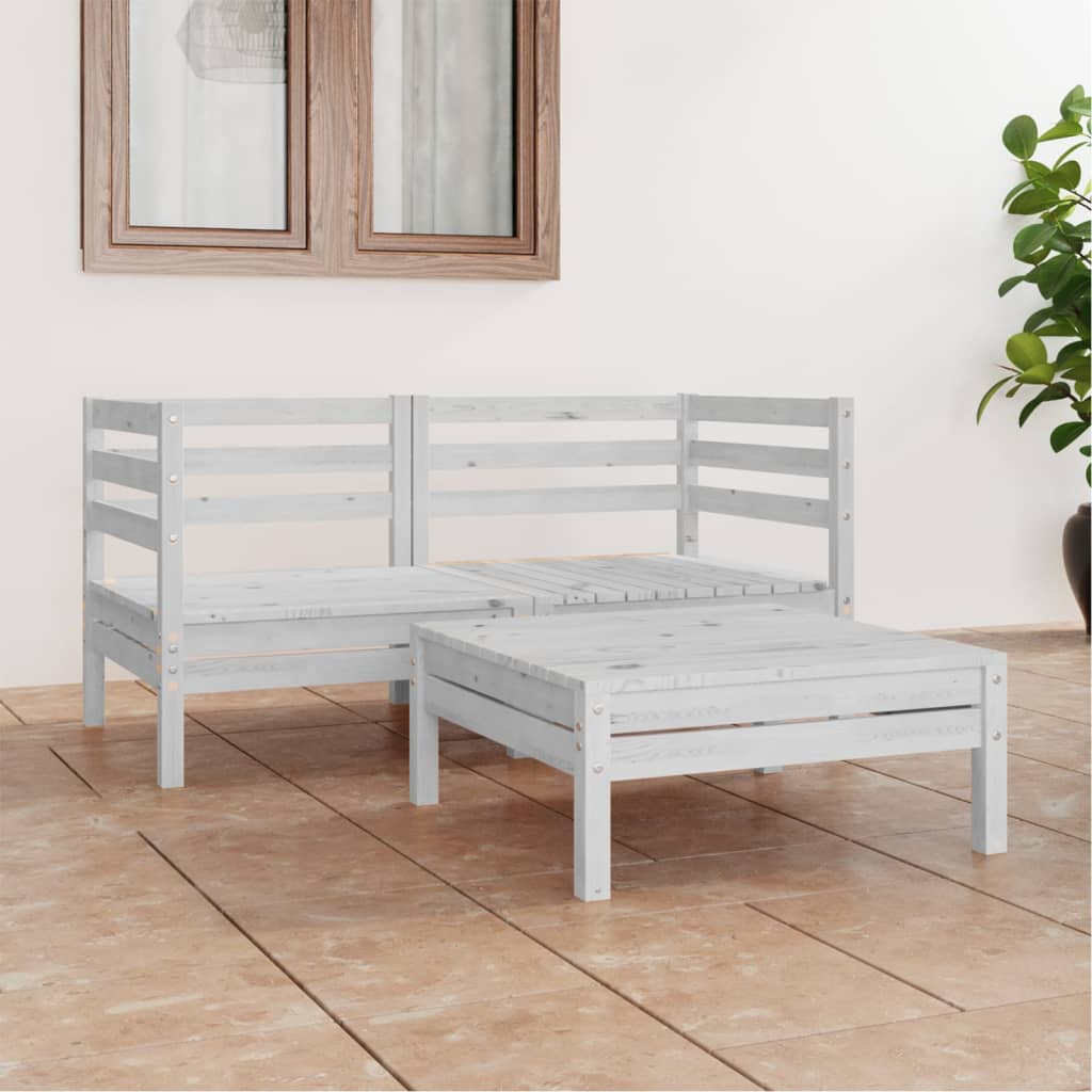 3 Pcs conjunto lounge de jardim pinho maciço branco