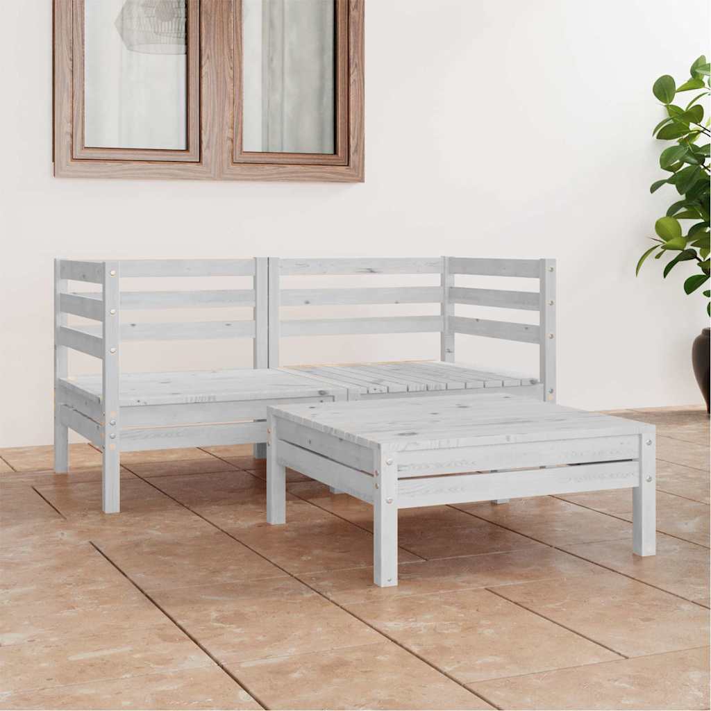 3 Pcs conjunto lounge de jardim pinho maciço branco