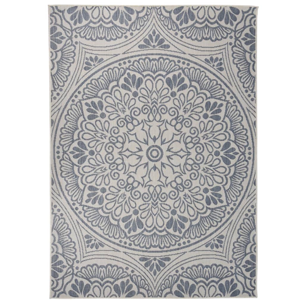 Tapete de tecido plano para exterior 120x170 cm padrão azul