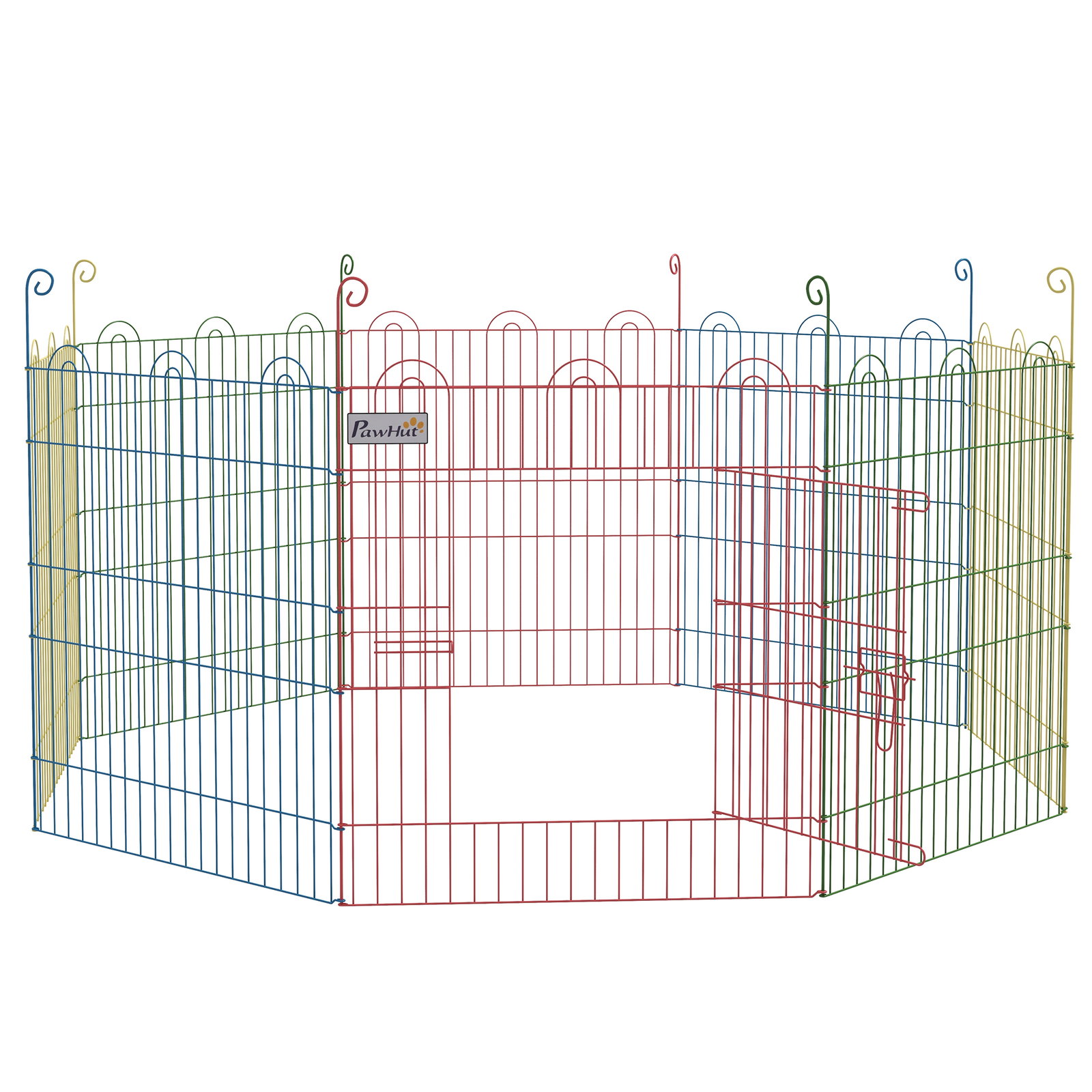 Parque dobrável para cães 8 painéis ø156x60 cm cercado metálico com porta estacas interior exterior multicolor